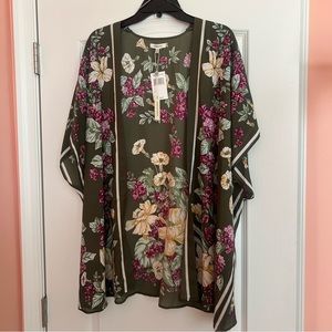Max Studio Olive Floral Kimono Style Cardigan/ Cover Up